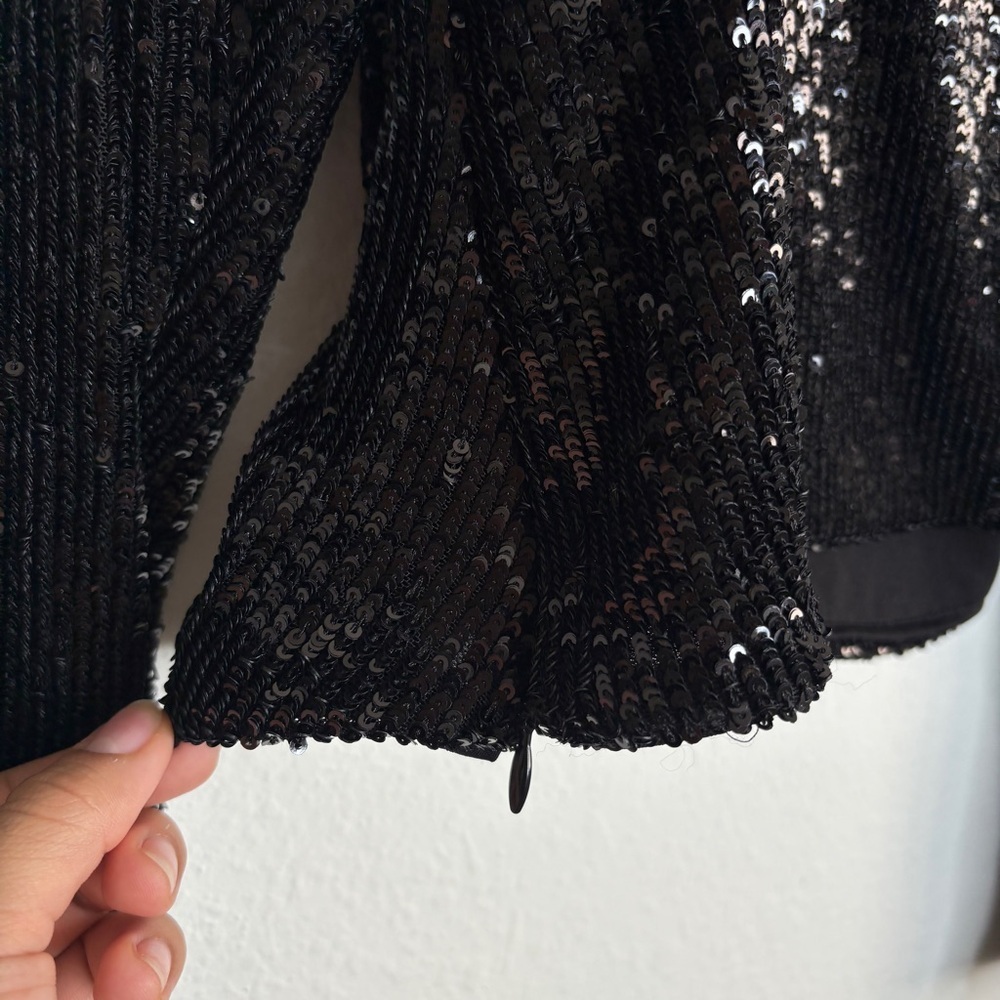NWT Express Sequin Long Sleeve Top Sweetheart Neckline Ruched Front Size M - Picture 8 of 10